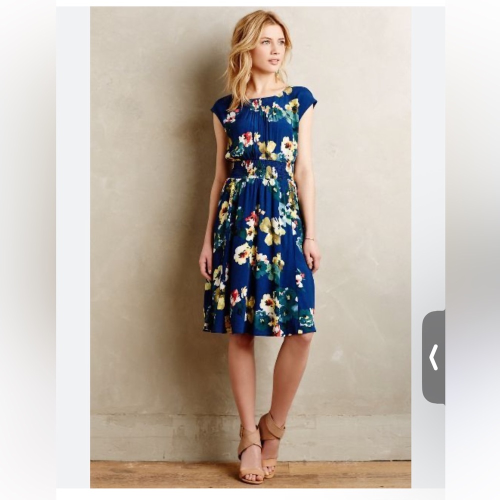 Anthropology Maeve Navy Floral Dress